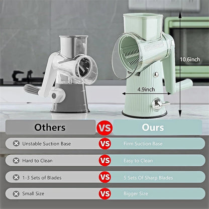 5 in 1 Rotary Cheese Grater and Mandoline Slicer for Faster Safer Kitchen Prep
