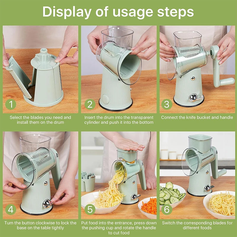 5 in 1 Rotary Cheese Grater and Mandoline Slicer for Faster Safer Kitchen Prep
