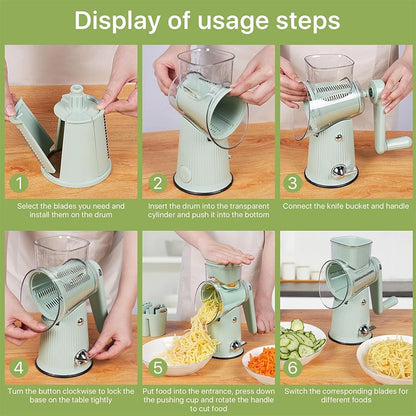 5 in 1 Rotary Cheese Grater and Mandoline Slicer for Faster Safer Kitchen Prep