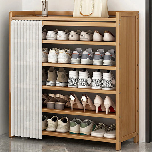 6 Tier Wooden Shoe Cabinet with Curtain for Elegant Dust Free Closet Shoe Storage