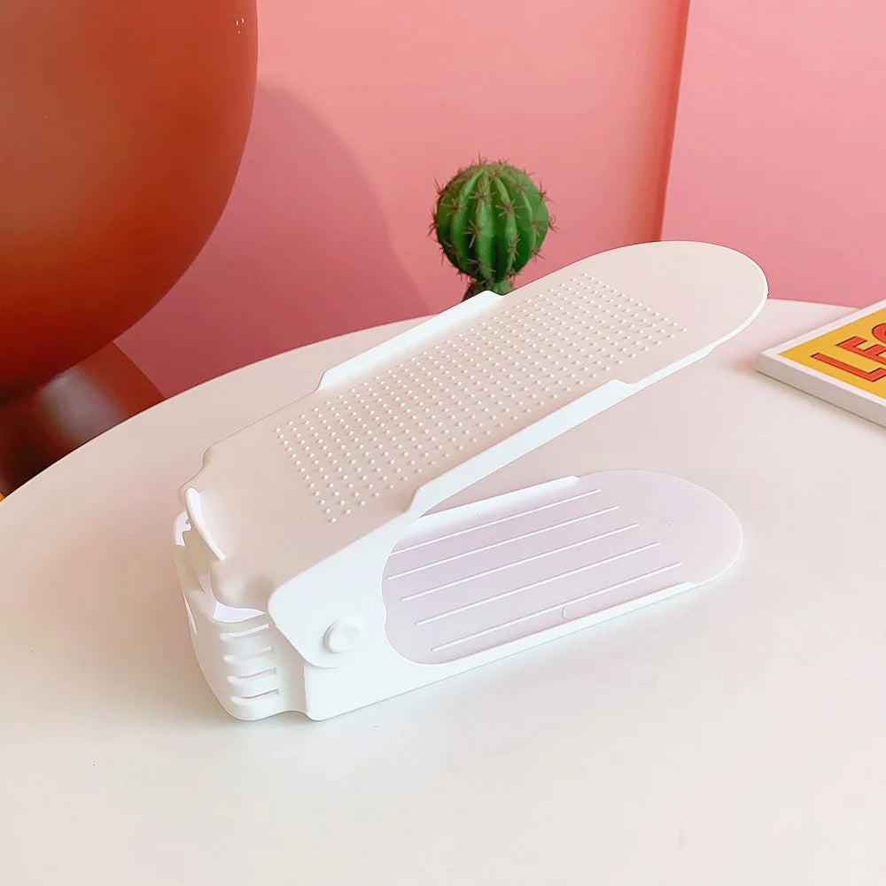 Adjustable Double Layer Plastic Shoe Rack for Modular Space Efficient Shoe Storage
