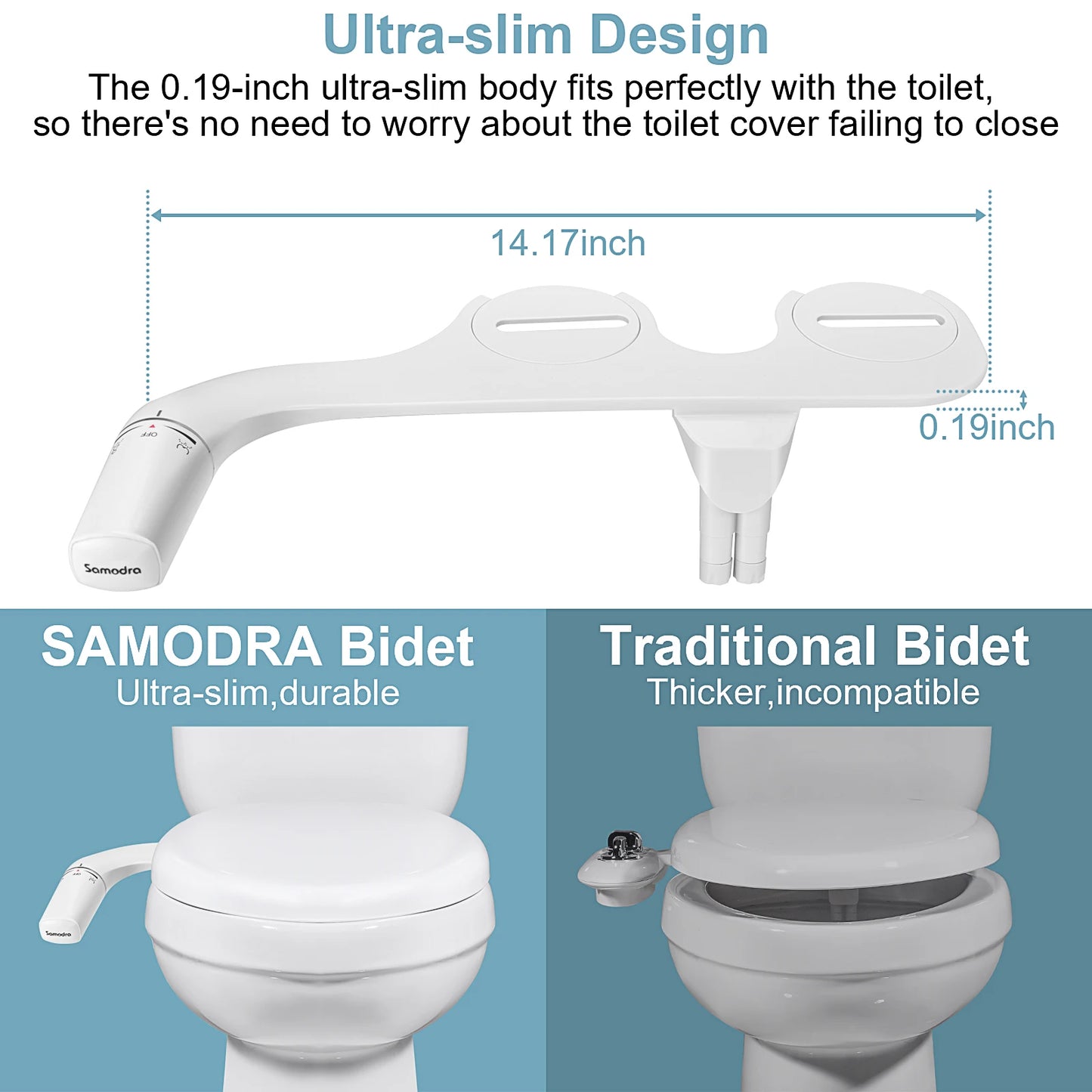 Ultra Slim Bidet Attachment with Dual Nozzle for Fresh Clean Feel and Easy Install
