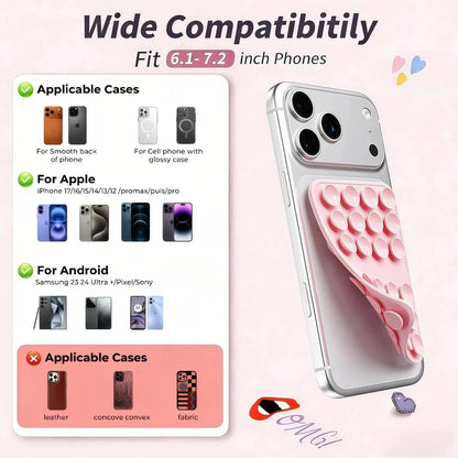Upgraded Double Sided Silicone Suction Cup Phone Case Mount, Sticky Phone Grip Holder for Hands-Free Selfes & Videos, Reusable Silicone Phone Suction Grip for Iphone & Android, Light Pink