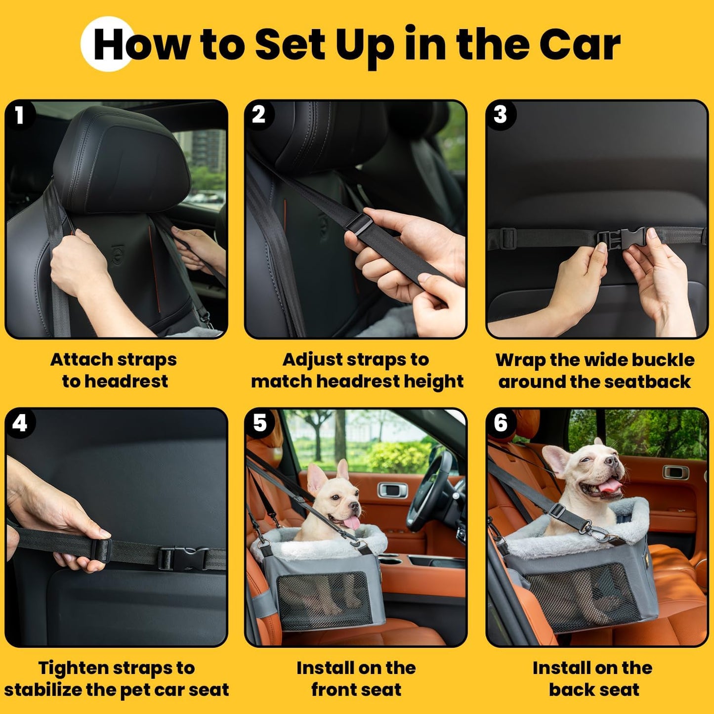 Dog Car Seat Booster for Small Pet under 20Lbs, Portable Travel Puppy Car Seat with Internal Steel Frame, Comfort Cushion & Storage Pockets, Adjustable Straps Fit Most Cars, Grey