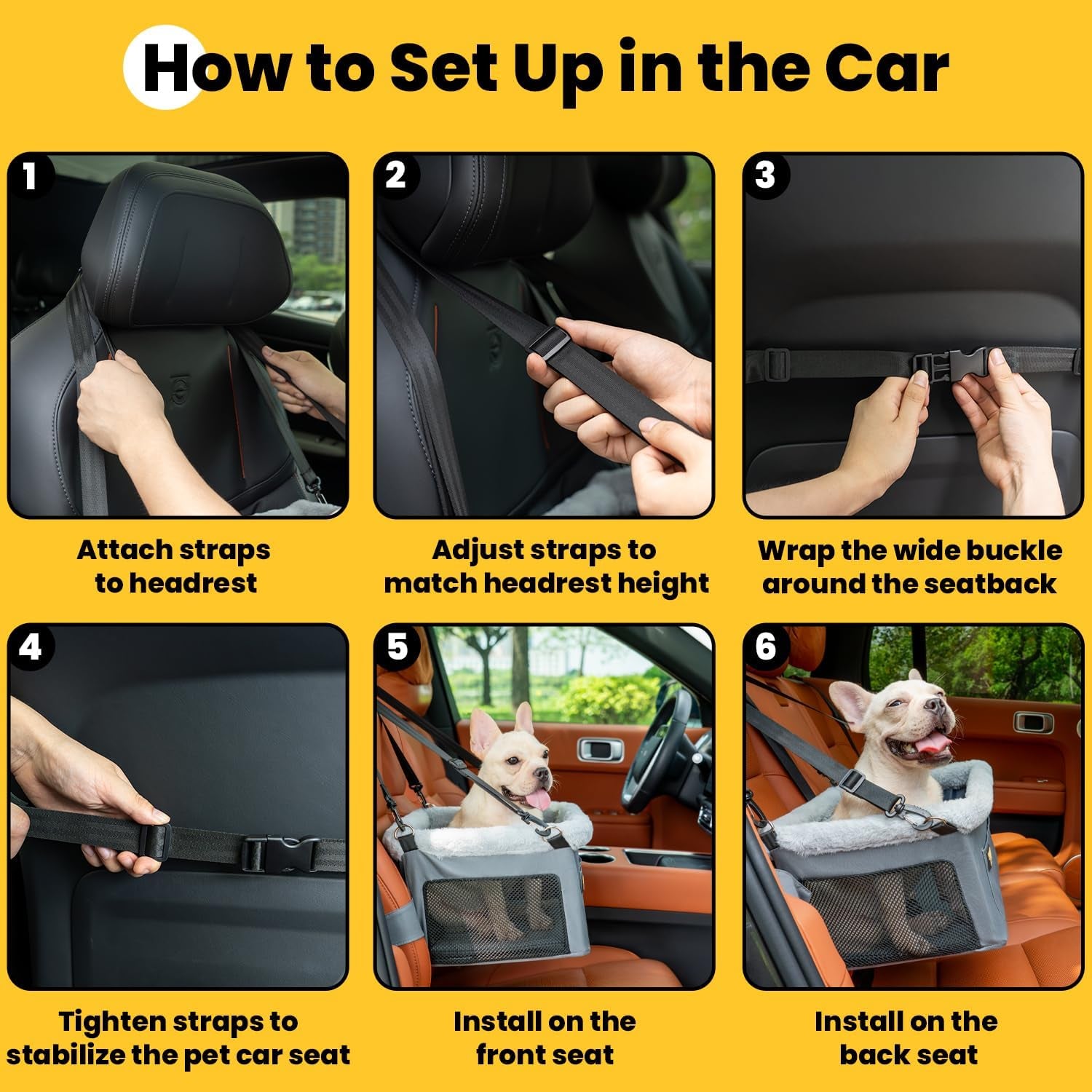 Dog Car Seat Booster for Small Pet under 20Lbs, Portable Travel Puppy Car Seat with Internal Steel Frame, Comfort Cushion & Storage Pockets, Adjustable Straps Fit Most Cars, Grey