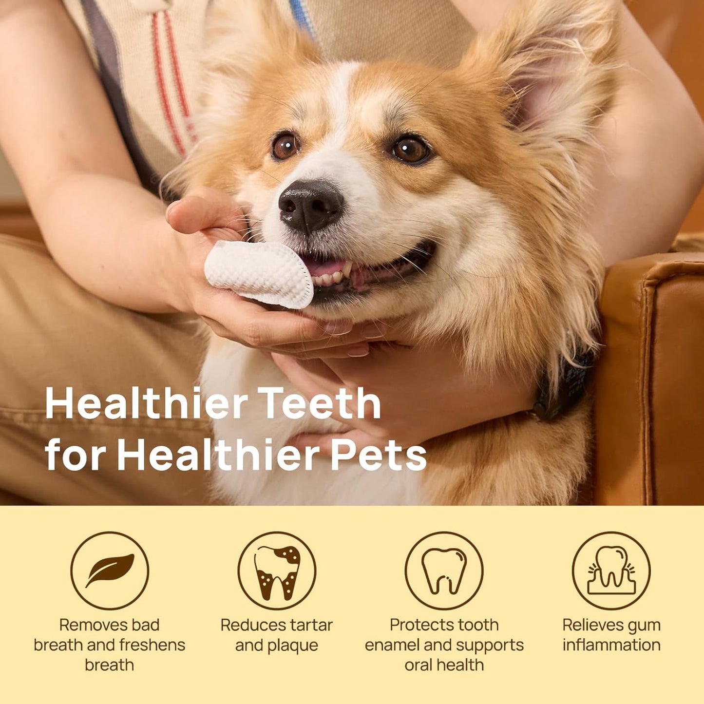 Teeth Cleaning Wipes for Dogs & Cats, Vet-Recommended Remove Bad Breath, Plaque, Tartar Buildup Dog Finger Toothbrush Wipes, Dog Tooth Brushing Kit, Pet Toothpaste & Toothbrush Alternatives
