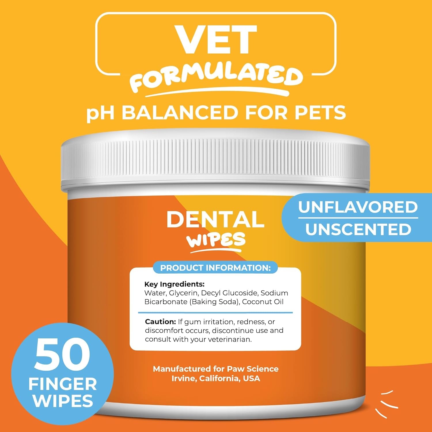 Dog & Cat Teeth Cleaning Wipes - Dental Finger Wipes for Cats & Dogs - Pet Toothbrush & Tooth Brushing Kit - Effective Teeth Cleaner (Unscented)