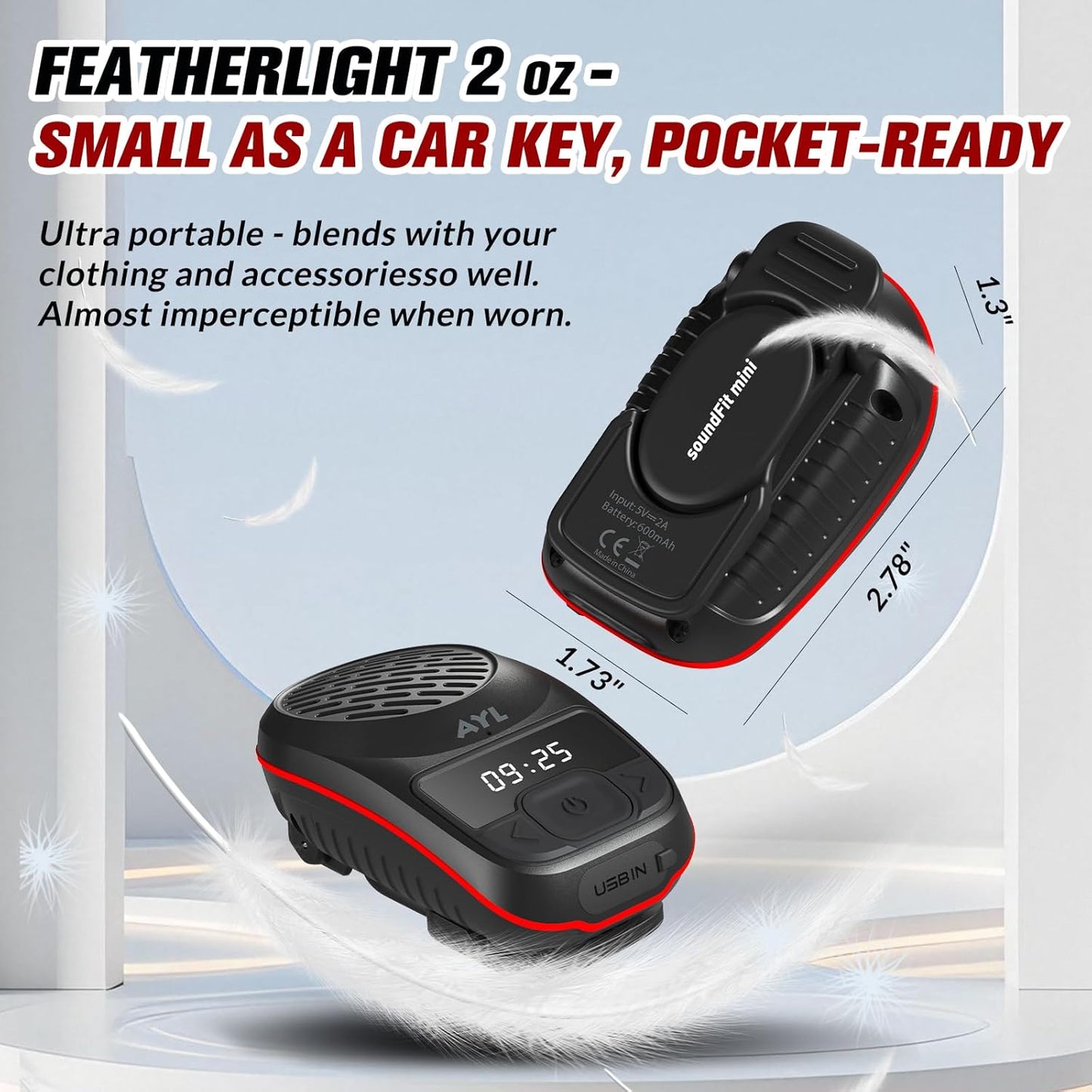 Wearable Portable Bluetooth Speakers, Wireless Portable Speaker with Clip, Waterproof Clip-On (Non-Magnetic), Built-In Mic for Hands-Free Music/Calls for Work & Outdoors, 10-Hour Playtime