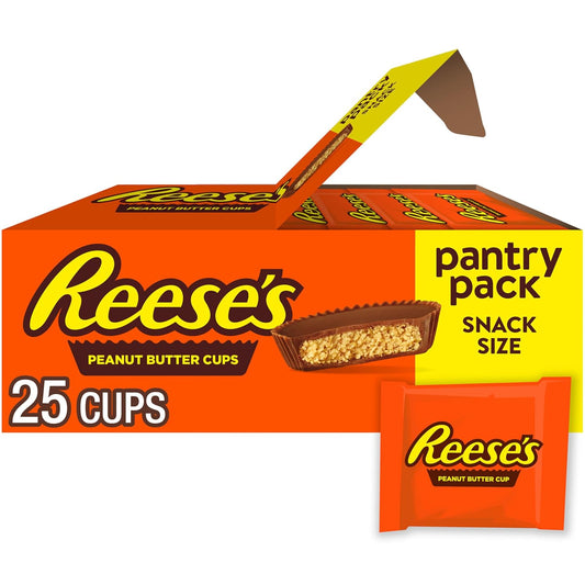 Milk Chocolate Snack Size Peanut Butter Cups, Candy Pantry Pack, 13.75 Oz (25 Pieces)