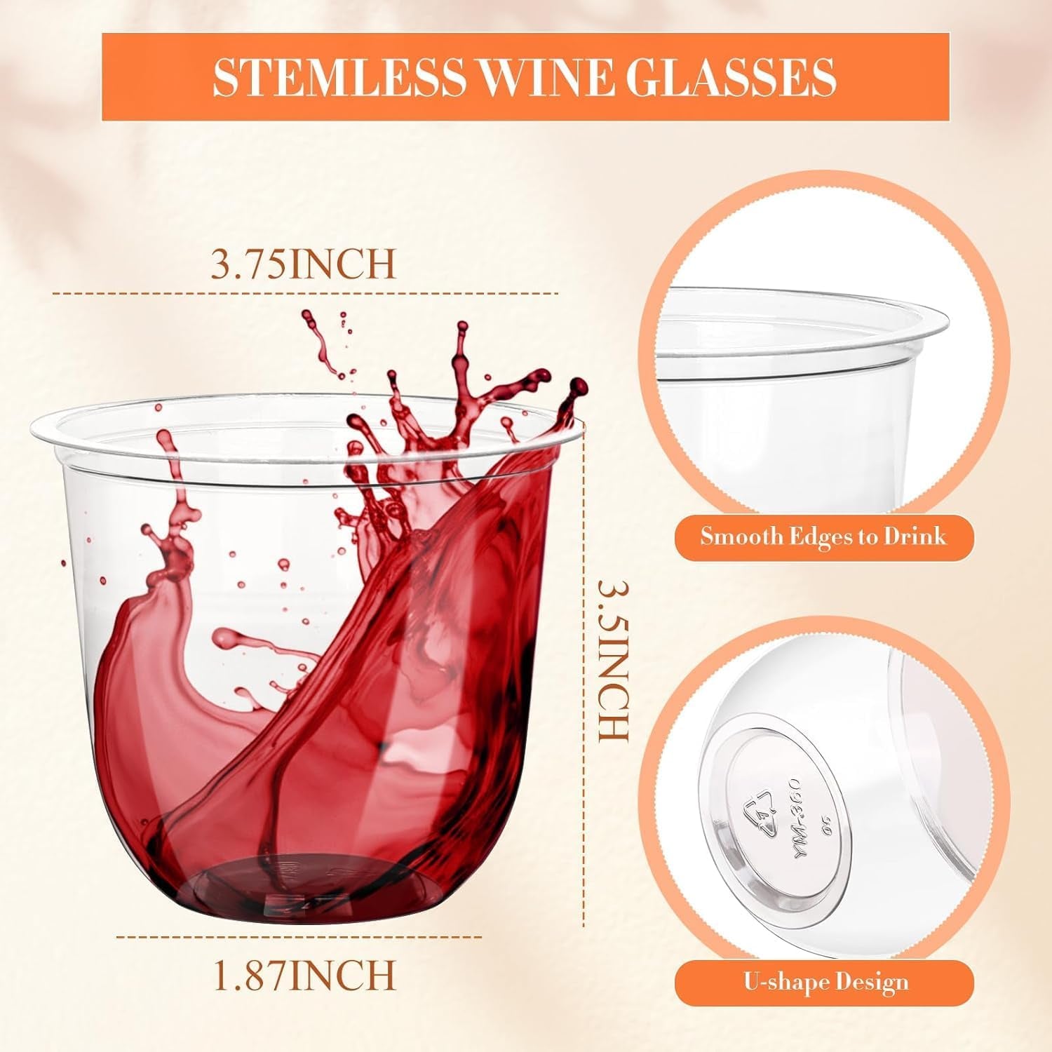 100 Pcs Disposable Stemless Glasses 12Oz Crystal Plastic Wine Glasses Clear Classic Cup for Meeting Weddings Birthdays Cocktail Christmas Party Supplies