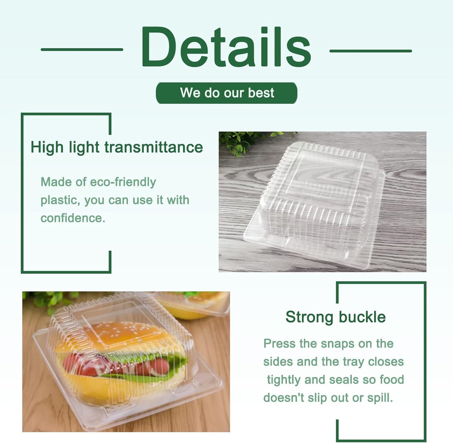 100 Pack Clear Plastic Square Hinged Food Container,Disposable Plastic to Go Containers with Clear Lids,Cake Slice Containers Clamshell Takeout Tray for Pastry,Salad,Dessert(5.1"X 4.7"X 2.8")