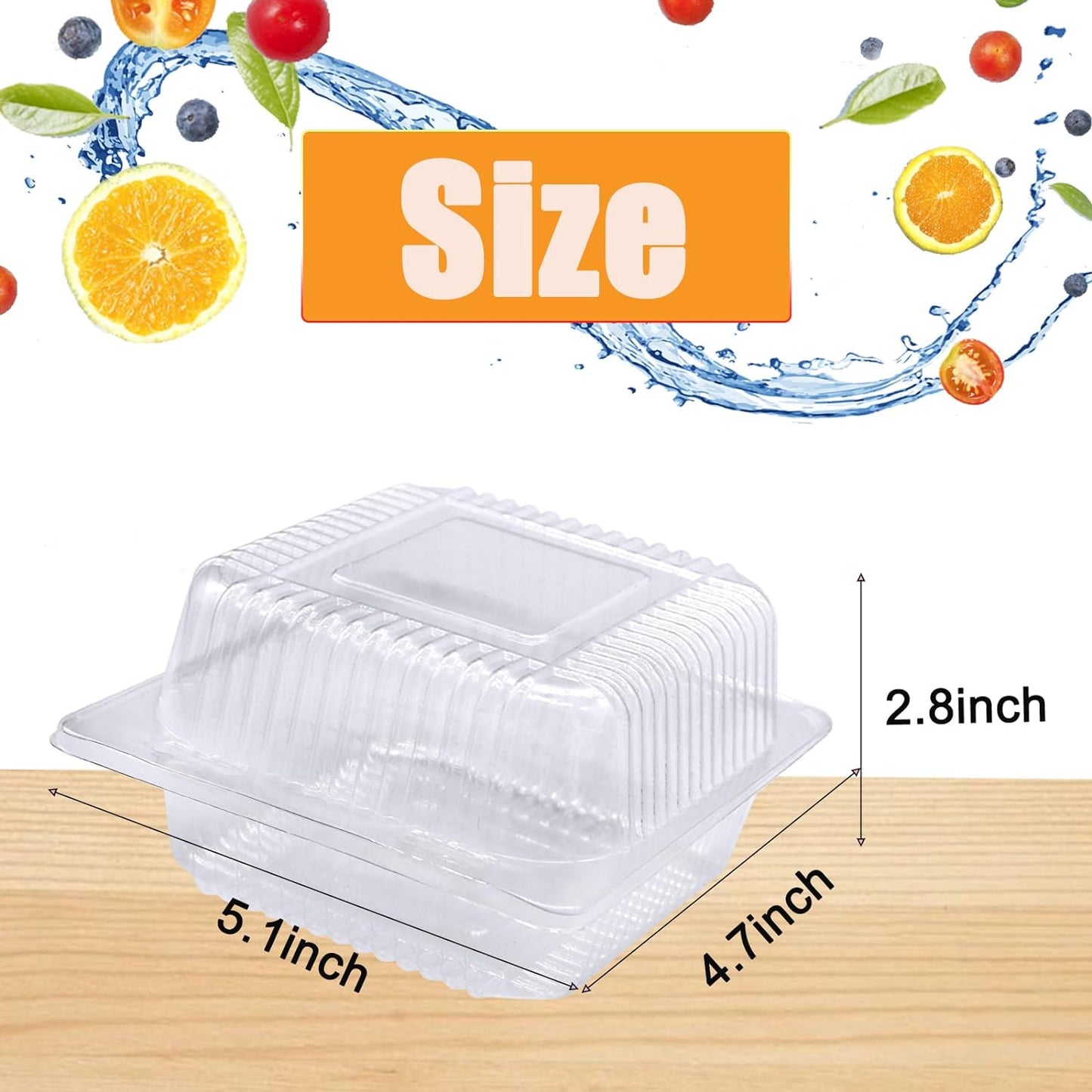 100 Pack Clear Plastic Square Hinged Food Container,Disposable Plastic to Go Containers with Clear Lids,Cake Slice Containers Clamshell Takeout Tray for Pastry,Salad,Dessert(5.1"X 4.7"X 2.8")