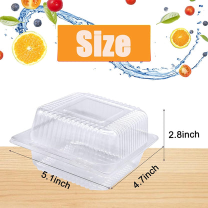 100 Pack Clear Plastic Square Hinged Food Container,Disposable Plastic to Go Containers with Clear Lids,Cake Slice Containers Clamshell Takeout Tray for Pastry,Salad,Dessert(5.1"X 4.7"X 2.8")