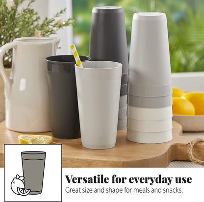 Newport 20 Ounce Unbreakable Plastic Stackable Water Tumblers in Grey Stone | Set of 12 Drinking Cups | Reusable, Bpa-Free, Made in the USA, Top-Rack Dishwasher and Microwave Safe