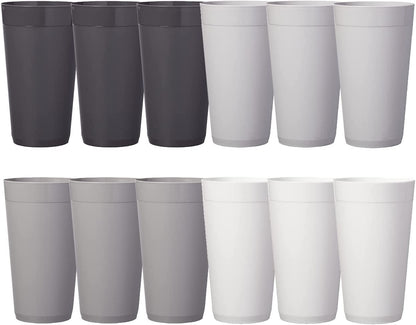 Newport 20 Ounce Unbreakable Plastic Stackable Water Tumblers in Grey Stone | Set of 12 Drinking Cups | Reusable, Bpa-Free, Made in the USA, Top-Rack Dishwasher and Microwave Safe