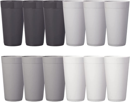 Newport 20 Ounce Unbreakable Plastic Stackable Water Tumblers in Grey Stone | Set of 12 Drinking Cups | Reusable, Bpa-Free, Made in the USA, Top-Rack Dishwasher and Microwave Safe