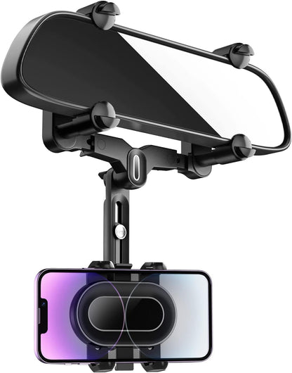 Rearview Mirror Phone Holder for Car,360°Rotatable and Retractable Multifunctional Rear View Mirror Phone Holder,Four Corners Fixed Anti-Shake Design,For All Mobile Phones and All Car