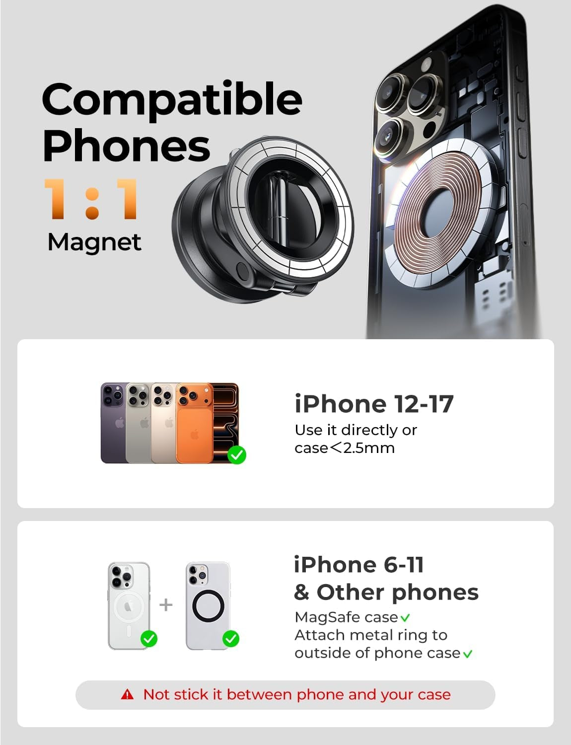 for Magsafe Car Mount, Magnetic Phone Holders for Your Car Vacuum, Phone Mount for Car Accessories for Women Men Jeep BMW, Suction Phone Holder Gifts Kits, for Iphone 17 Pro Max 16 15 14 13 12