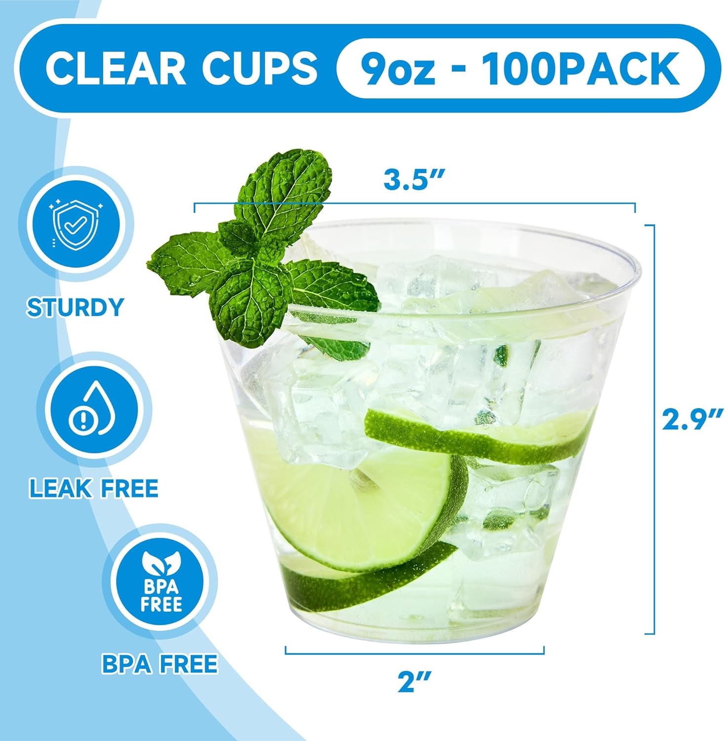 9 Oz Clear Plastic Cups 100 Packs, Disposable Plastic Party Cups Tumblers, Cocktail Cups, Perfect for Parties, Wedding and Events