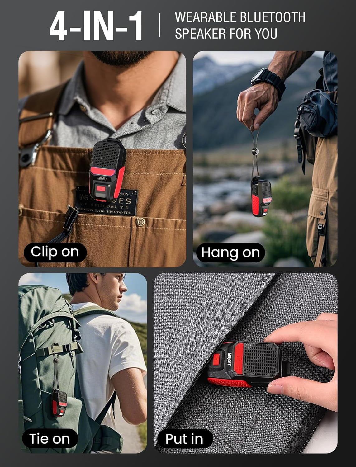 Wearable Bluetooth Speaker, Clip-On Mini Portable Speakers All Day Playtime Waterproof Built-In Mic for Hands-Free Music/Calls Bluetooth Speaker with Rgb/Flashlight for Jobsite/Outdoor/Golf
