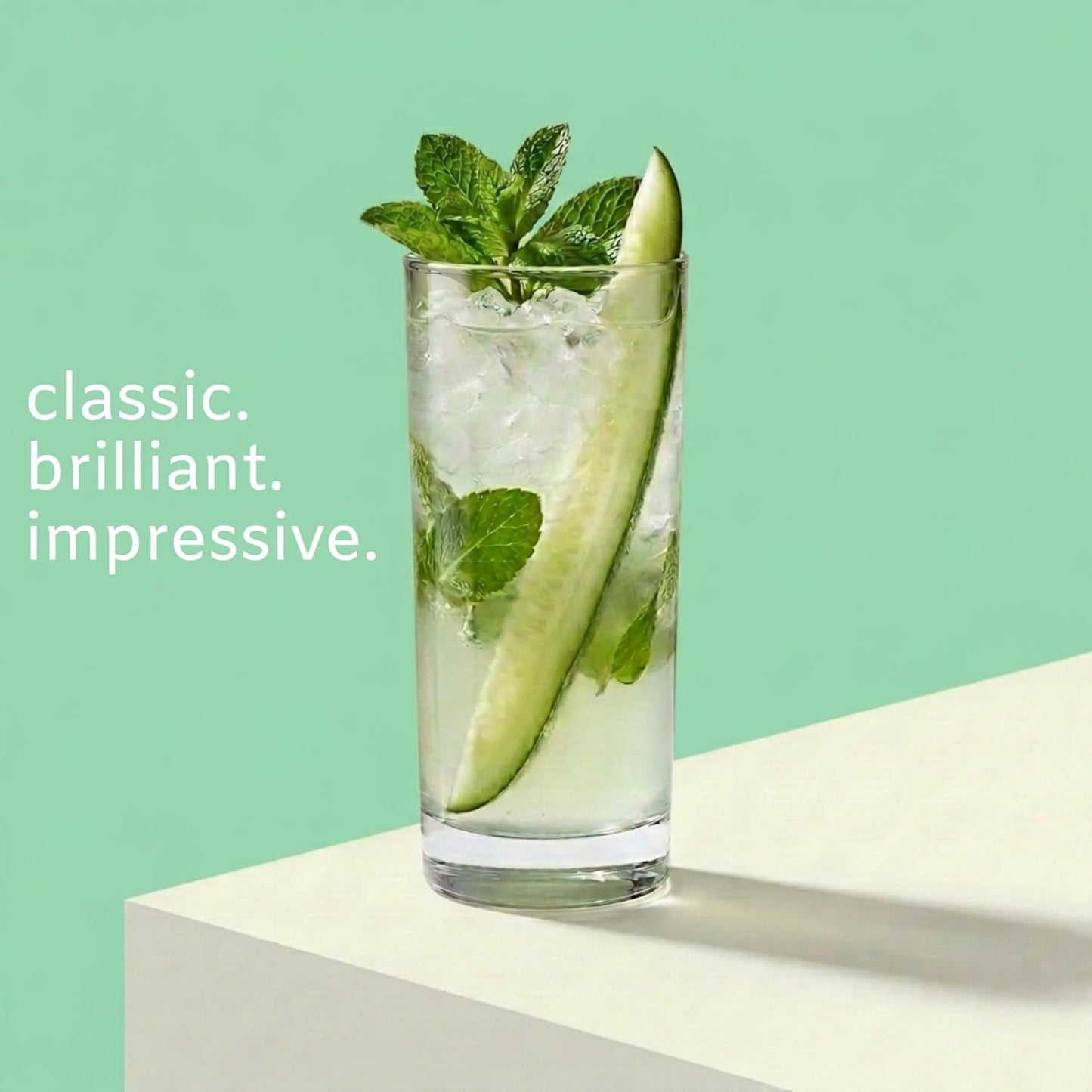 Highball Drinking Glasses, Italian Made Tall Glass Cups, Water Glasses Drinking Set, Cocktail Glasses - 14Oz, Set of 4, Made in Italy