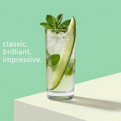 Highball Drinking Glasses, Italian Made Tall Glass Cups, Water Glasses Drinking Set, Cocktail Glasses - 14Oz, Set of 4, Made in Italy