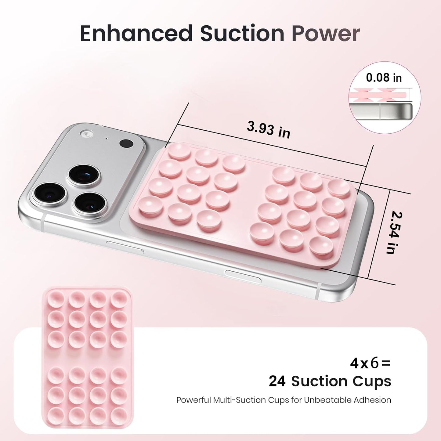 Upgraded Double Sided Silicone Suction Cup Phone Case Mount, Sticky Phone Grip Holder for Hands-Free Selfes & Videos, Reusable Silicone Phone Suction Grip for Iphone & Android, Light Pink