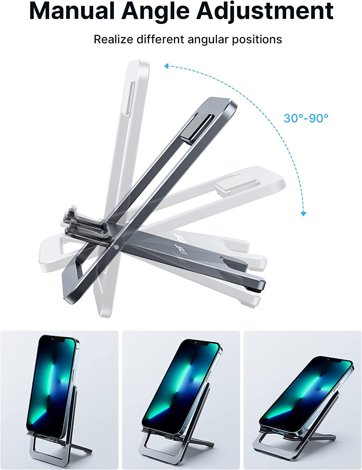 Cell Phone Stand 2-Pack, Foldable Aluminum Adjustable Phone Holder for Desk Portable Travel Essentials Office Accessories for Iphone 17 16 15 14 13 Pro Max Samsung S25 S24 S23 Ultra Kindle-Gray