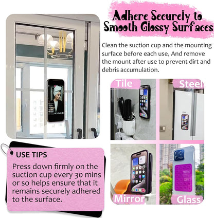 Anteel Silicone Suction Phone Case Mount, Silicon Adhesive Phone Accessory for Smartphones, Hands-Free Mirror Shower Phone Holder for Selfies, Tiktok Videos (Light Pink)