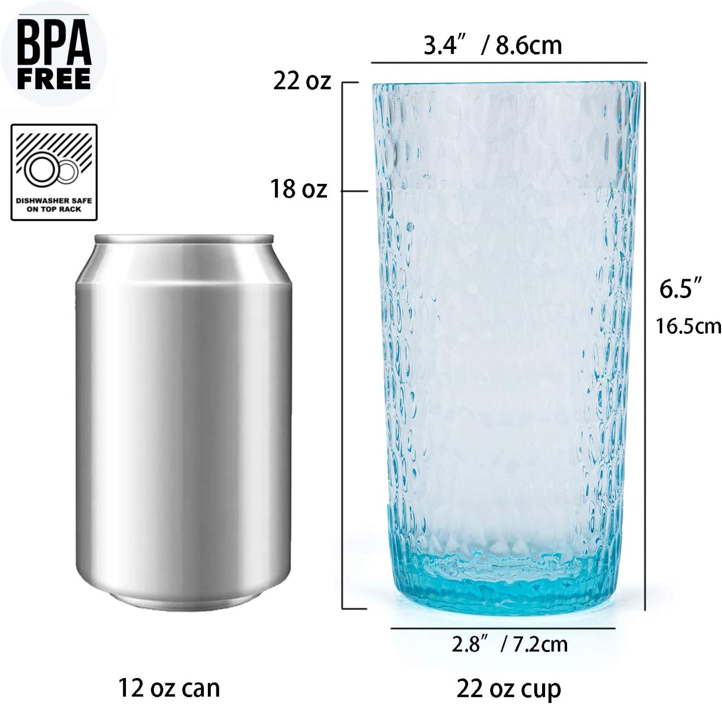 22-Ounce Honeycomb Highball Glasses Plastic Tumbler Acrylic Glasses, Set of 6 Multicolor
