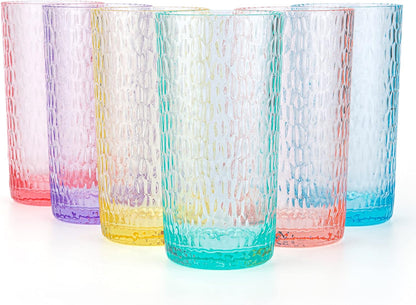 22-Ounce Honeycomb Highball Glasses Plastic Tumbler Acrylic Glasses, Set of 6 Multicolor