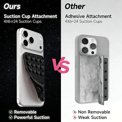 Upgraded Double Sided Silicone Suction Cup Phone Case Mount, Sticky Phone Grip Holder for Hands-Free Selfes & Videos, Reusable Silicone Phone Suction Grip for Iphone & Android, Black