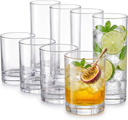 Plastic Drinking Glasses Set of 8, 14Oz Rocks & 20Oz Water Cups, Unbreakable Plastic Glasses Drinkware, Clear Kitchen Tumblers for Home & Outdoors, Reusable , Bpa-Free, Top-Rack Dishwasher Safe