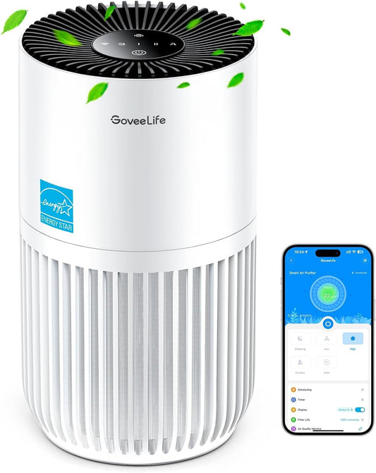 Mini Air Purifier for Bedroom, Smart Filter Air Purifier with App Alexa Control for Pet Hair, Odors, Pollen, HEPA Portable Air Cleaner with 3 Speeds, 2 Modes, Timer, Aroma for Home
