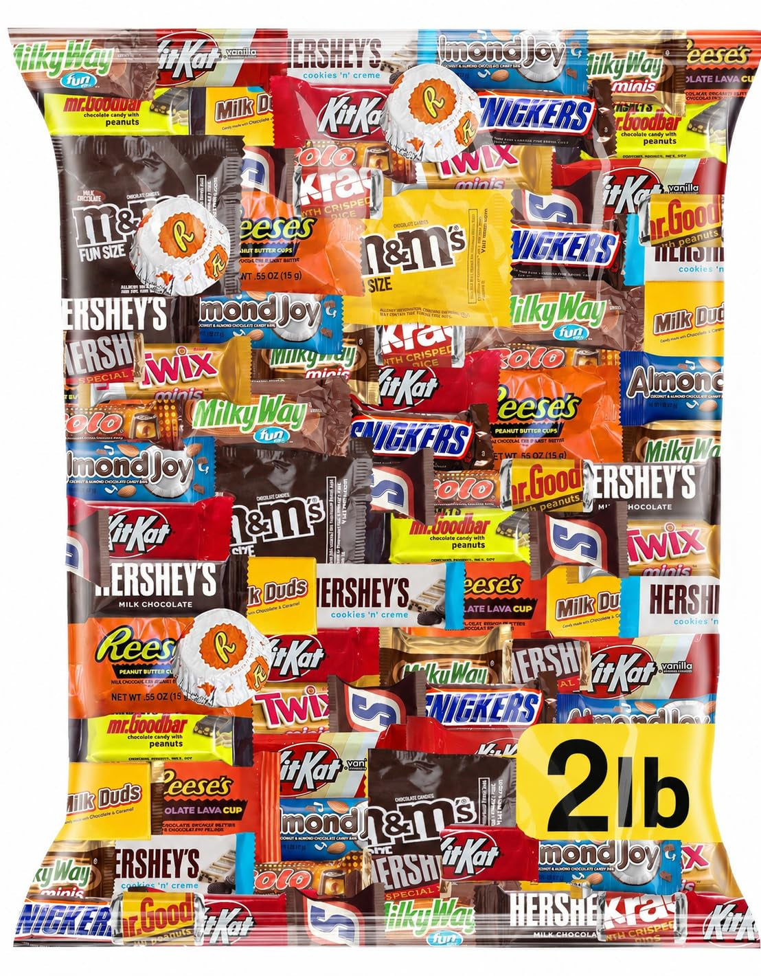 Chocolate Candy Variety Pack 2 LB Bulk Bag – Approx. 90 Individually Wrapped Treats – Assorted Milk & Dark Chocolate, Peanut Butter, Wafer & Coconut Mix – Perfect for Parties, Gifts & Sharing