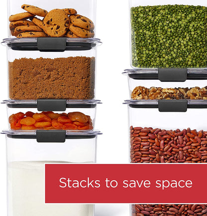 Rubbermaid Brilliance 16-Cup Airtight Food Storage Container with Lid Clear/Grey - Optimal for Pantry Organization Flour Sugar and Food Storage