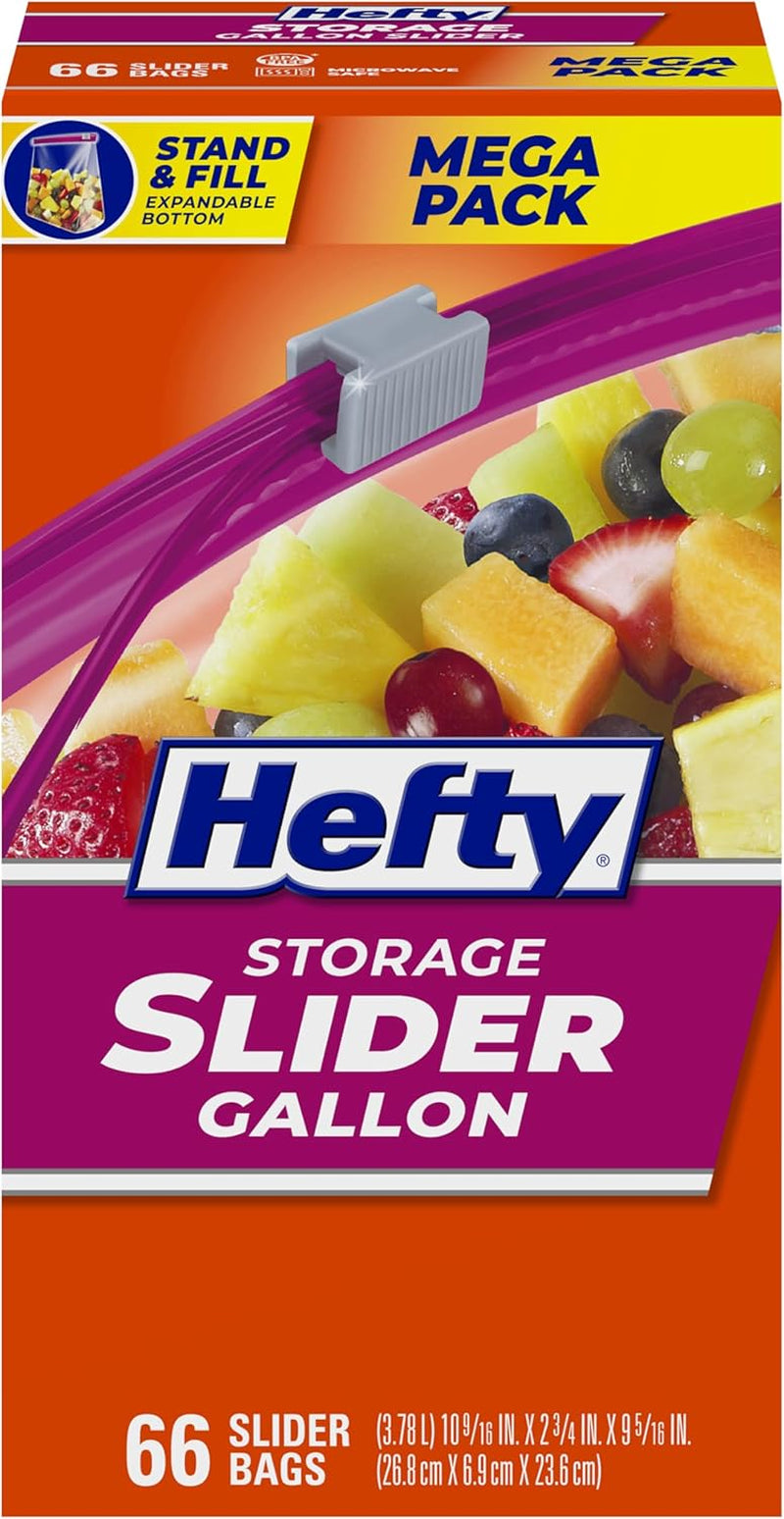 Slider Kitchen Storage Bags, Gallon Size, Zipper Closure, 66 Count