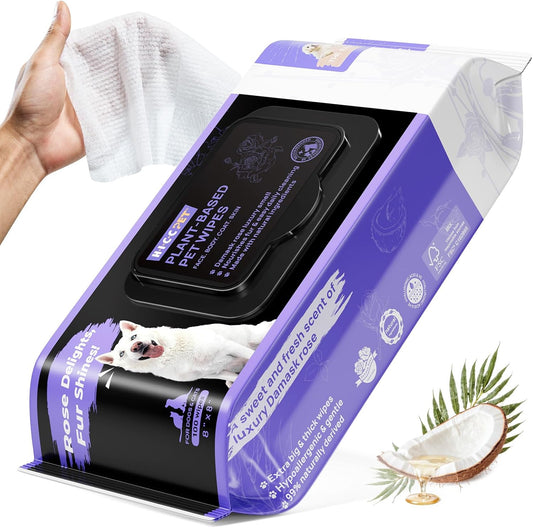 Wipes for Dogs and Cats, Vet-Recommended Hypoallergenic Dog Wipes for Paws, Butt and Fur, Dog Cleaning Wipes & Dog Bath Wipes, Deodorizing Grooming Wipes for Dogs, Cats, Horse, 100 Count | Pet Wipes for Paws & Butt, Dog Bath Wipes, Deodorizing Cleaning Wipes, Cat Grooming Wipes, Puppy & Kitten Friendly