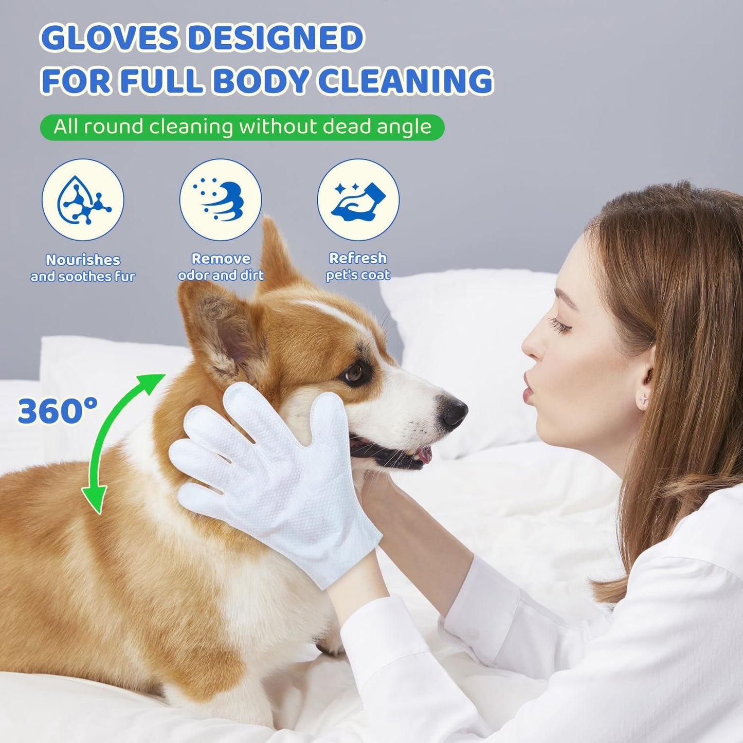 48 Pcs Pet Glove Wipes for Dogs and Cats, Cleaning & Deodorizing Bathing Grooming Wipes,Unscented Thick Nourish Fur Glove Wipes for Pet Dry Cleaning,Daily Care and Travel