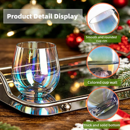 Stemless Red Wine Glasses, 12 Oz.,Iridescent Glassware, Dishwasher-Safe, 4-Piece Set