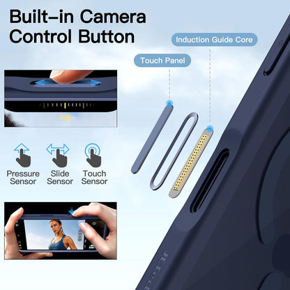 Case for Iphone 17 Pro Max 6.9-Inch with Built-In Tempered Glass Screen Protector and Camera Control Button, Compatible with Magsafe, 360 Degree Full Body Cover (Deep Blue)