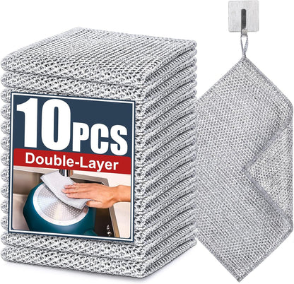 10 Pcs New Upgrade Steel Wire Dishcloth,Double-Layer Steel Wire Cleaning Cloth,Powerful Cleaning Non-Scratch Wire Dishcloth Rag for Cookware, Sinks, Dishes, Stove Tops