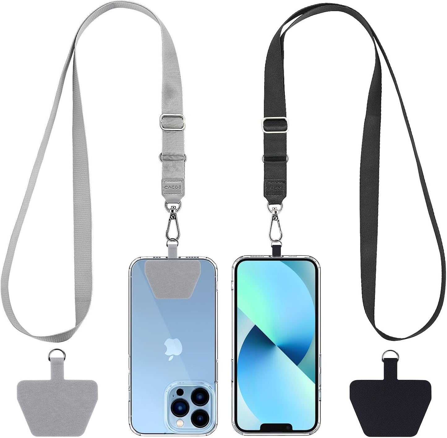 Phone Lanyard 2 Pack-2× Adjustable Neck Strap,2× Phone Patches,Universal Cell Phone Multifuctional Patch Lanyards Compatible with Most Smartphones(Black+Gray)