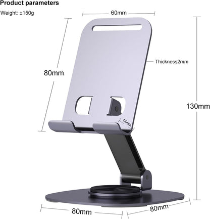 360°Rotating Phone Holder for Desk, Portable & Foldable Cell Phone Stand for Office & Kitchen, Adjustable Tablet Stand for All Mobile Phones, Iphone, Ipad, Nintendo Switch (Metal Purple)