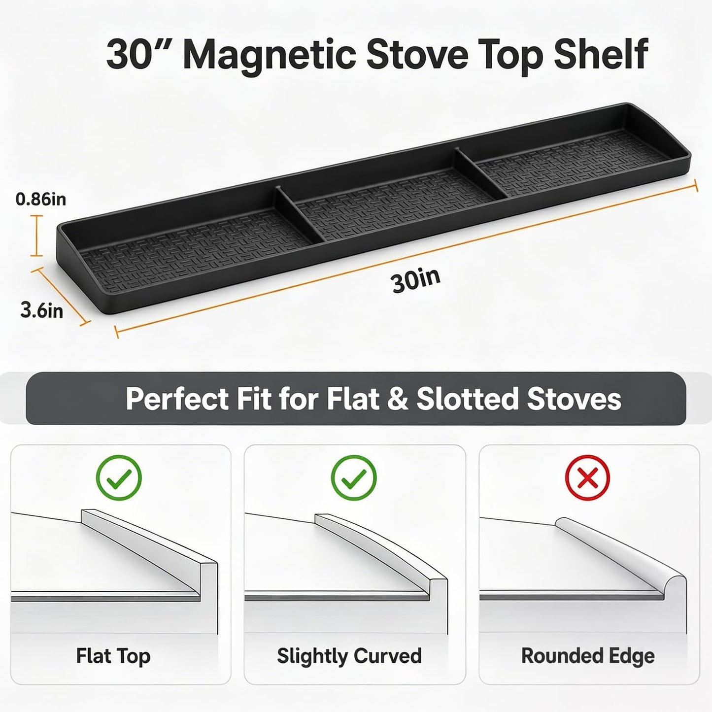 Magnetic Stove Top Shelf, over the Stove Shelf Spice Rack & Spice Organizer – 30" Heat Resistant Silicone Stove Shelf, No Drill Kitchen Storage Organizer for Gas/Electric Stoves & Small Kitchens