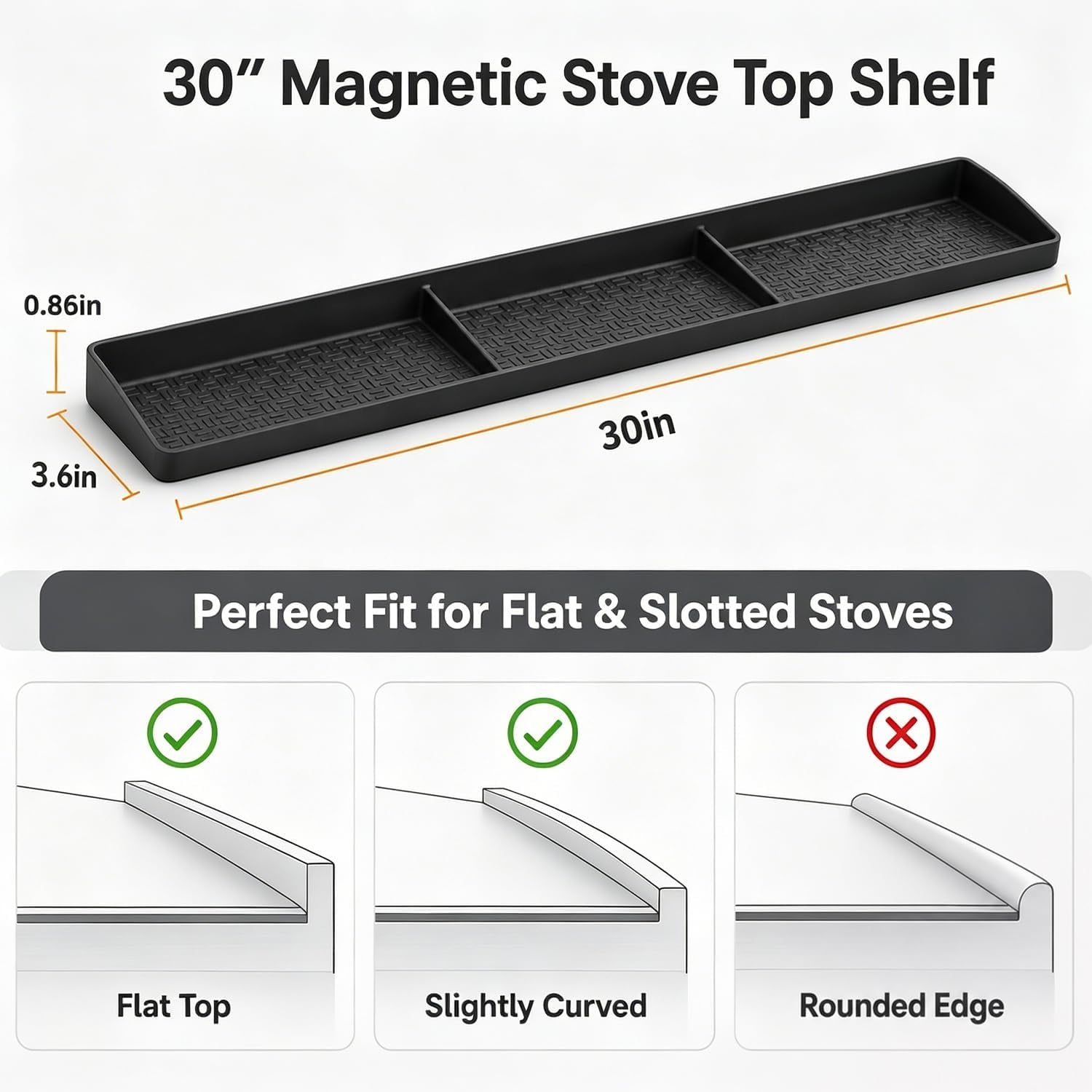 Magnetic Stove Top Shelf, over the Stove Shelf Spice Rack & Spice Organizer – 30" Heat Resistant Silicone Stove Shelf, No Drill Kitchen Storage Organizer for Gas/Electric Stoves & Small Kitchens