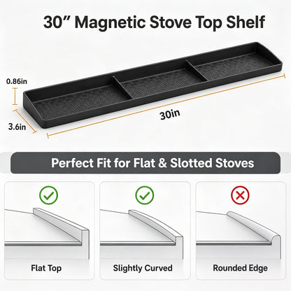 Magnetic Stove Top Shelf, over the Stove Shelf Spice Rack & Spice Organizer – 30" Heat Resistant Silicone Stove Shelf, No Drill Kitchen Storage Organizer for Gas/Electric Stoves & Small Kitchens