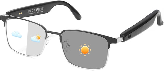 Bluetooth Glasses for Men & Women, Open-Ear Sound Mic & Speakers, Color-Changing Music Glasses, Hands-Free Calls & Audio Polarized Sunglasses, Smart Glasses for Working/Driving/Sports(Silver)