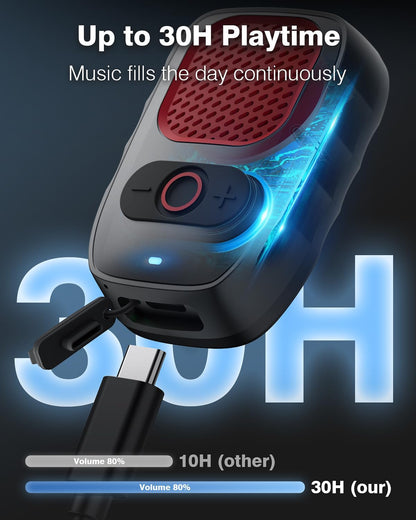 Wearable Bluetooth 5.4 Speaker with up to 30 Hours Battery Life, Clip-On Speaker, IPX6 Wateproof, Built-In Noise Cancelling Mic for Crystal Clear Calls Premium Audio
