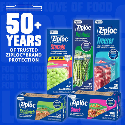 Ziploc Gallon Food Storage Freezer Bags, Stay Open Design, Easy to Fill, 66 Count